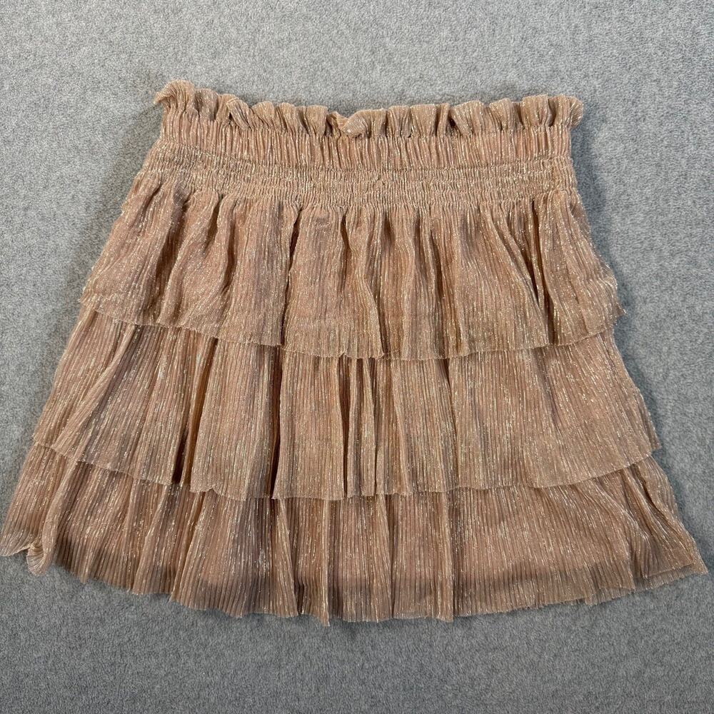Pants Store Women's Small Rose Gold Shimmer Tiered Ruffle Mini Skirt